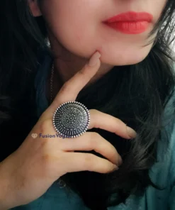 Glamaya Oxidized German Silver Adjustable Finger Ring 12 3 GLAM-RI-OX-3F8-239316-8-8
