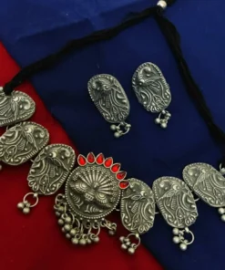 Glamaya Elegant Peacock Choker Necklace Set - Antique Black Polish Design 2 GLAM-CN-BP-60-463993-89-2