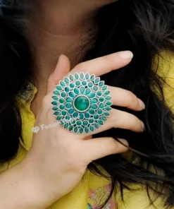 Glamaya Oxidized Jumbo Size Adjustable Ring Green 2 GLAM-RI-OX-30-019802-50-3