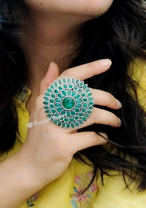 Glamaya Oxidized Jumbo Size Adjustable Ring Green 2 GLAM-RI-OX-30-019802-50-3 Glamaya Oxidized Jumbo Size Adjustable Ring Green 2 GLAM-RI-OX-30-019802-50-3