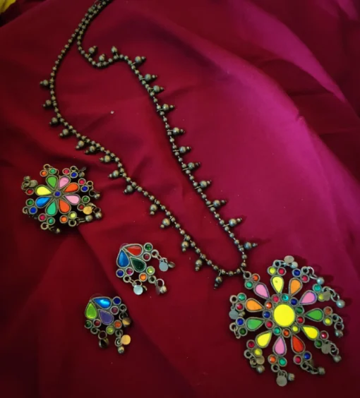 Glamaya Afghan Long Chain Necklace Earring Set With Ring 1 GLAM-CN-BP-55-535267-100-3