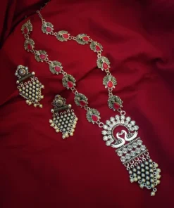 Glamaya Premium Quality Silver Lookalike Peacock Long Necklace Earring Set 2 GLAM-CN-OX-33-599630-60-5