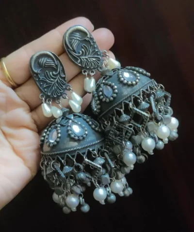 Glamaya Oxidized Jumbo Size Pearl Jhumka Earring 2 GLAM-ER-PE-60-765431-89-2