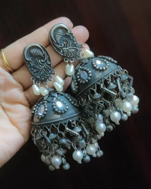 Glamaya Oxidized Jumbo Size Pearl Jhumka Earring 2 GLAM-ER-PE-60-765431-89-2 Glamaya Oxidized Jumbo Size Pearl Jhumka Earring 2 GLAM-ER-PE-60-765431-89-2