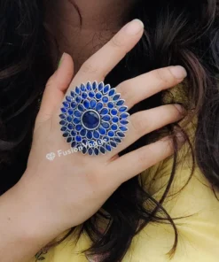 Glamaya Oxidized Jumbo Size Adjustable Ring Blue 2 GLAM-RI-OX-15-302041-25-6