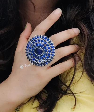 Glamaya Oxidized Jumbo Size Adjustable Ring Blue 2 GLAM-RI-OX-15-302041-25-6