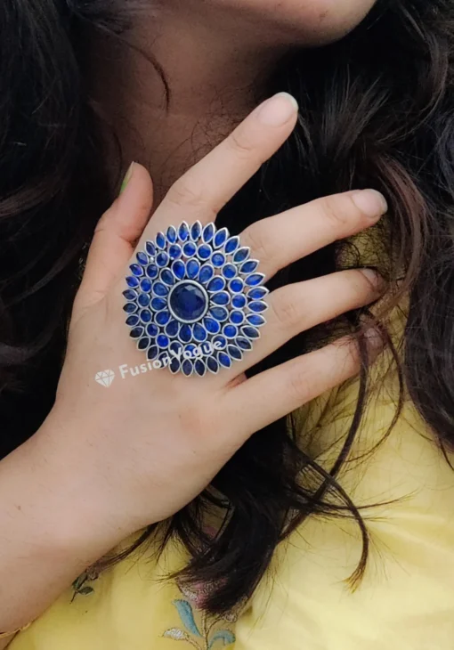 Glamaya Oxidized Jumbo Size Adjustable Ring Blue 2 GLAM-RI-OX-15-302041-25-6 Glamaya Oxidized Jumbo Size Adjustable Ring Blue 2 GLAM-RI-OX-15-302041-25-6