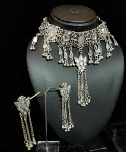 Glamaya Oxidized Afghan Choker Necklace Earring Set 8 GLAM-CN-OX-21F4-903027-35-7 Glamaya Oxidized Afghan Choker Necklace Earring Set 8 GLAM-CN-OX-21F4-903027-35-7