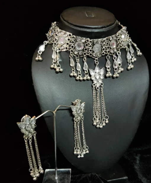 Glamaya Oxidized Afghan Choker Necklace Earring Set 8 GLAM-CN-OX-21F4-903027-35-7 Glamaya Oxidized Afghan Choker Necklace Earring Set 8 GLAM-CN-OX-21F4-903027-35-7