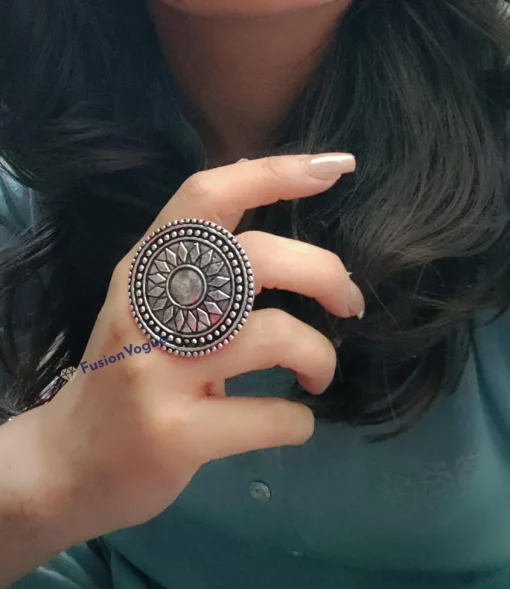 Glamaya Oxidized German Silver Adjustable Finger Ring 15 4 GLAM-RI-OX-3F8-973624-8-8 Glamaya Oxidized German Silver Adjustable Finger Ring 15 4 GLAM-RI-OX-3F8-973624-8-8