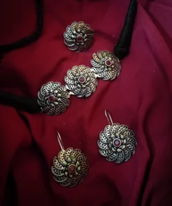 Glamaya Oxidized German Silver Choker Necklace Earring And Ring Combo Set 1 GLAM-CN-OX-25-027179-41-4
