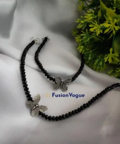 Glamaya Oxidized Black Beads Nazarbattu Butterflyanklet 1 GLAM-AN-BE-12-224452-27-5