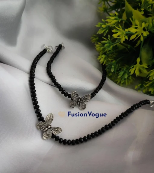 Glamaya Oxidized Black Beads Nazarbattu Butterflyanklet 1 GLAM-AN-BE-12-224452-27-5