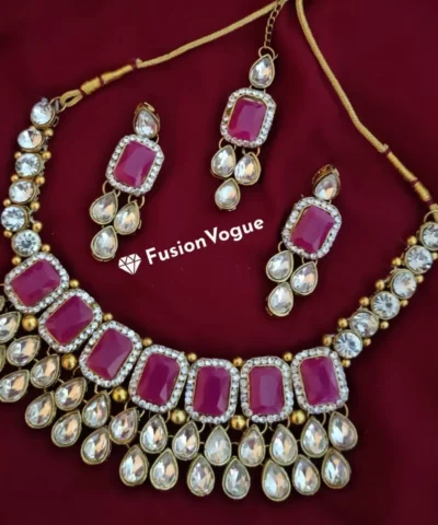 Glamaya Kundan Choker Necklace Earring With Maangtikka Set Rani 1 GLAM-CN-KU-13F5-567517-20-10