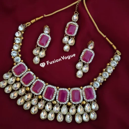 Glamaya Kundan Choker Necklace Earring With Maangtikka Set Rani 1 GLAM-CN-KU-13F5-567517-20-10