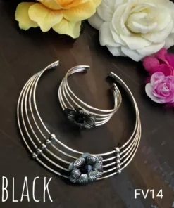 Glamaya Trendy Oxidised Necklace & Bracelet Set: Stylish Armlet Combo 1 GLAM-CN-OX-43F3-724809-66-3