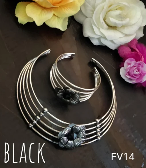 Glamaya Trendy Oxidised Necklace & Bracelet Set: Stylish Armlet Combo 1 GLAM-CN-OX-43F3-724809-66-3