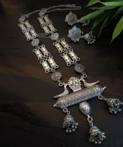 Glamaya Oxidized German Silver Traditional Long Necklace Earring Set 1 GLAM-CN-OX-53F3-401930-100-3