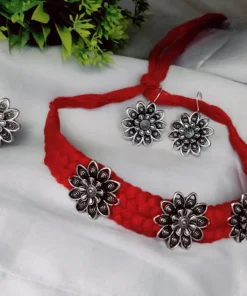 Glamaya Thread Mania Oxidized Thread Choker Necklace Earring Ring Combo Set 1 GLAM-CN-TH-65-789485-99-2