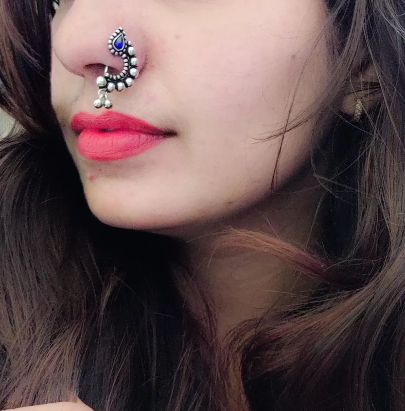 Glamaya Ethnic Maharashtrian Oxidised Nose Pin Nath - Premium Quality 1 GLAM-NP-OX-7-303554-13-5