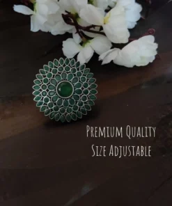Glamaya Oxidized Jumbo Size Adjustable Ring Green 1 GLAM-RI-OX-30-019802-50-3