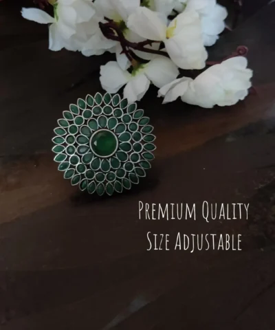Glamaya Oxidized Jumbo Size Adjustable Ring Green 1 GLAM-RI-OX-30-019802-50-3