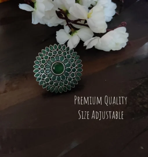 Glamaya Oxidized Jumbo Size Adjustable Ring Green 1 GLAM-RI-OX-30-019802-50-3