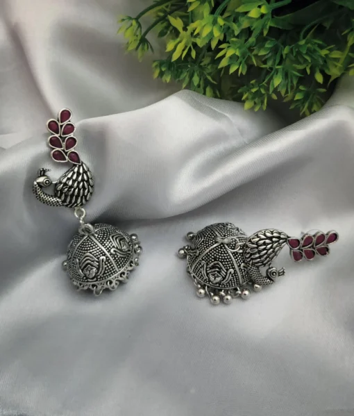 Glamaya Oxidized Peacock Jhumka Earring Red 1 GLAM-ER-OX-7F8-675976-15-9