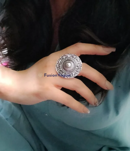 Glamaya Oxidized German Silver Adjustable Finger Ring 02 3 GLAM-RI-OX-3F8-641281-8-8 Glamaya Oxidized German Silver Adjustable Finger Ring 02 3 GLAM-RI-OX-3F8-641281-8-8