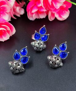 Glamaya Antique Earring Ring Combo Blue 1 GLAM-CE-OX-14-122279-27-5