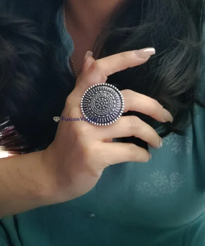 Glamaya Oxidized German Silver Adjustable Finger Ring 12 2 GLAM-RI-OX-3F8-239316-8-8
