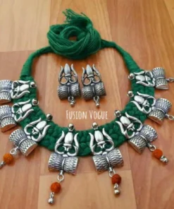 Glamaya Oxidized Trishul Thread Kolhapuri Necklace Earring Set 1 GLAM-CN-TH-70-401343-105-2