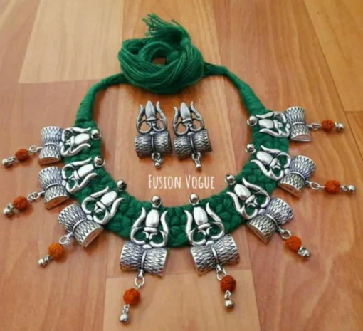 Glamaya Oxidized Trishul Thread Kolhapuri Necklace Earring Set 1 GLAM-CN-TH-70-401343-105-2