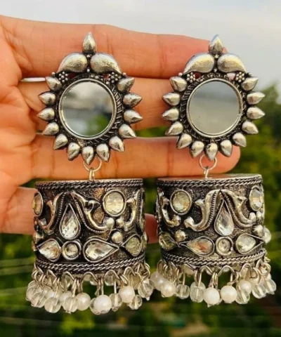 Glamaya Stunning Oxidized Mirror Jhumka Earrings: Traditional Wear & Party Perfect 1 GLAM-ER-MI-18-015119-30-5