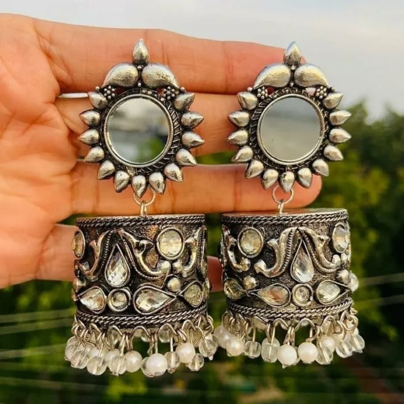 Glamaya Stunning Oxidized Mirror Jhumka Earrings: Traditional Wear & Party Perfect 1 GLAM-ER-MI-18-015119-30-5