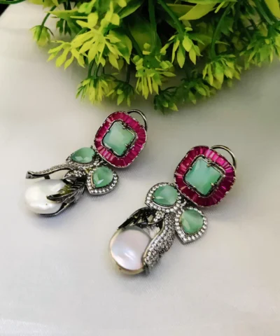 Glamaya Real Pearl Precious Oxidized Earring With American Diamond 1 GLAM-ER-CZ-218F6-108070-240-7