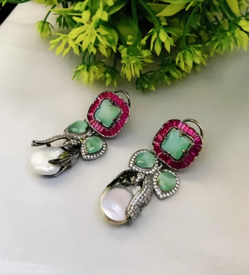 Glamaya Real Pearl Precious Oxidized Earring With American Diamond 1 GLAM-ER-CZ-218F6-108070-240-7