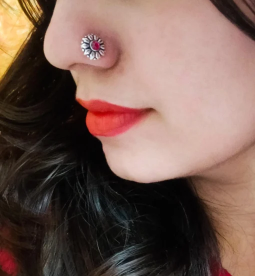 Glamaya Floral Stone Wired Nose Pin: Premium Quality Oxidised Beauty 12 GLAM-NP-ST-2F5-217498-9-2 Glamaya Floral Stone Wired Nose Pin: Premium Quality Oxidised Beauty 12 GLAM-NP-ST-2F5-217498-9-2