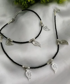 Glamaya Oxidised Leaf Beads Trendy Anklet 1 GLAM-AN-BE-20-738206-45-3