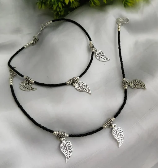 Glamaya Oxidised Leaf Beads Trendy Anklet 1 GLAM-AN-BE-20-738206-45-3