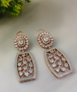 Glamaya American Diamond Dangle Party Wear Earring Rose Gold 1 GLAM-ER-CZ-206-197733-220-5