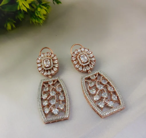 Glamaya American Diamond Dangle Party Wear Earring Rose Gold 1 GLAM-ER-CZ-206-197733-220-5