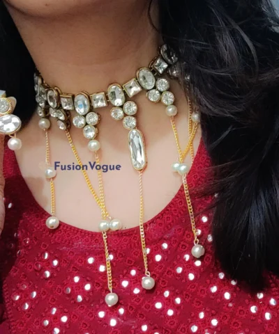 Glamaya Naira Kundan Glass Stone Necklace Earring Set 2 GLAM-CN-KS-43F3-194213-66-3