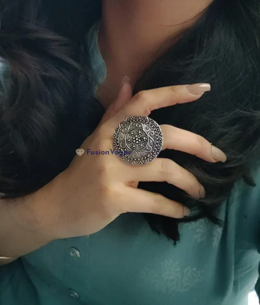 Glamaya Oxidized German Silver Adjustable Finger Ring 03 3 GLAM-RI-OX-7F5-460357-16-4 Glamaya Oxidized German Silver Adjustable Finger Ring 03 3 GLAM-RI-OX-7F5-460357-16-4