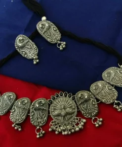 Glamaya Elegant Peacock Choker Necklace Set - Antique Black Polish Design 1 GLAM-CN-BP-60-463993-89-2