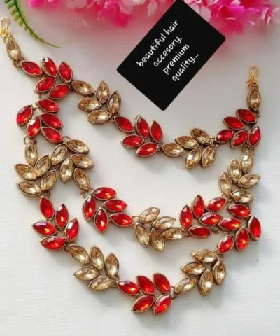 Glamaya Kundan Hair Accessories For Party Wear Red Golden 1 GLAM-HA-KU-21F4-071532-35-7