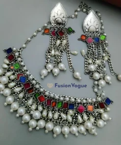 Glamaya Multicolor Afghan Pearl Work Necklace Earring Set 1 GLAM-CN-PE-95-603301-150-2