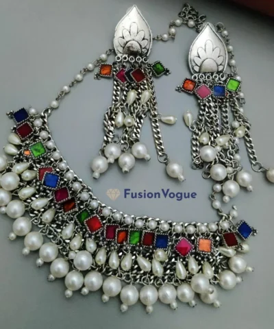 Glamaya Multicolor Afghan Pearl Work Necklace Earring Set 1 GLAM-CN-PE-95-603301-150-2