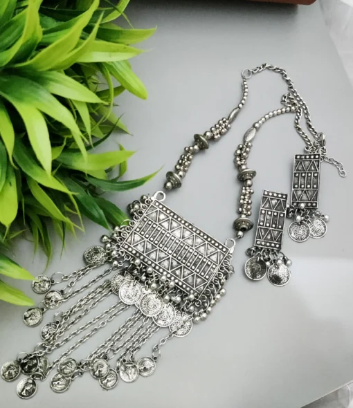 Glamaya Oxidized Banjara Traditional Square Necklace Earring Set 1 GLAM-CN-OX-14F4-456803-22-9