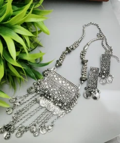 Glamaya Oxidized Banjara Traditional Square Necklace Earring Set 1 GLAM-CN-OX-14F4-456803-22-9